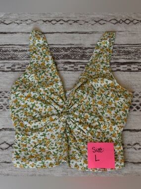 Yellow Floral Twist-Front Crop Top - Women's
